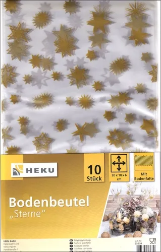 10 CPP-Bodenbeutel 300x180x60 mm mit Goldsternen Set/100