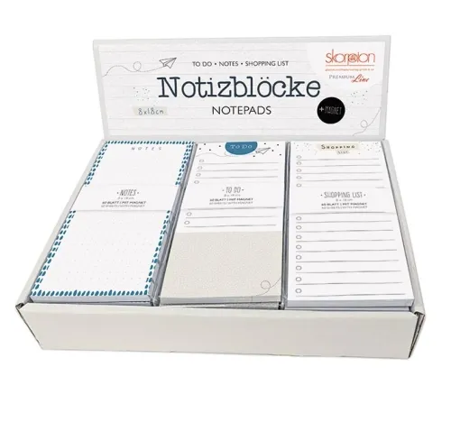 Notizblöcke in 3 Ausführungen 60 Blatt Display/18