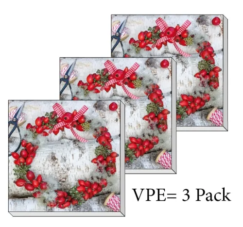 Servietten ti-flair Kranz mit roten Beeren 33 x 33 cm Pack/3