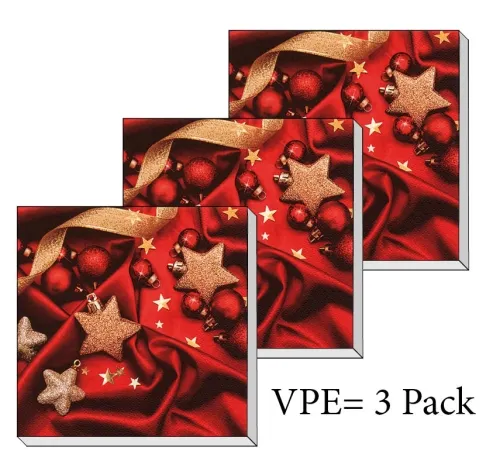 Servietten ti-flair Sterne auf roter Seide 33 x 33 cm Pack/3