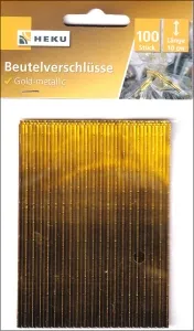 100 Beutel-Verschlüsse, gold, Länge 10 cm Set/6