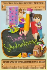 Grußkarten Schulanfang I-Dötzchen mit Dekoteilen Set/18