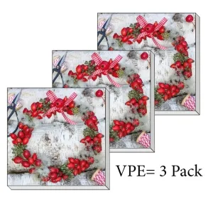 Servietten ti-flair Kranz mit roten Beeren 33 x 33 cm Pack/3